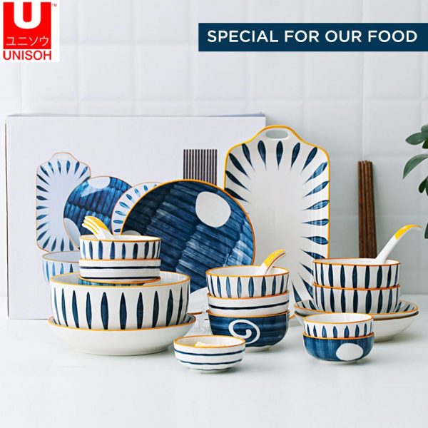 UNISOH 31Pcs Ceramic Dinnerware Tableware Set Plate Bowl Set
