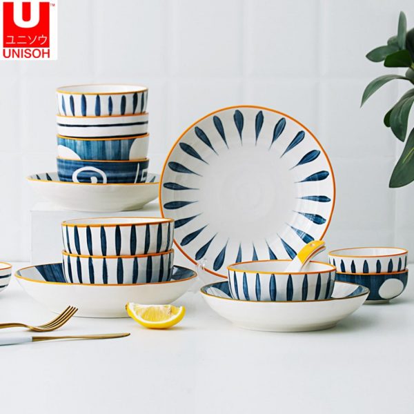 UNISOH 31Pcs Ceramic Dinnerware Tableware Set Plate Bowl Set